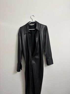 Zara Black Faux Leather Long Shirt Jacket